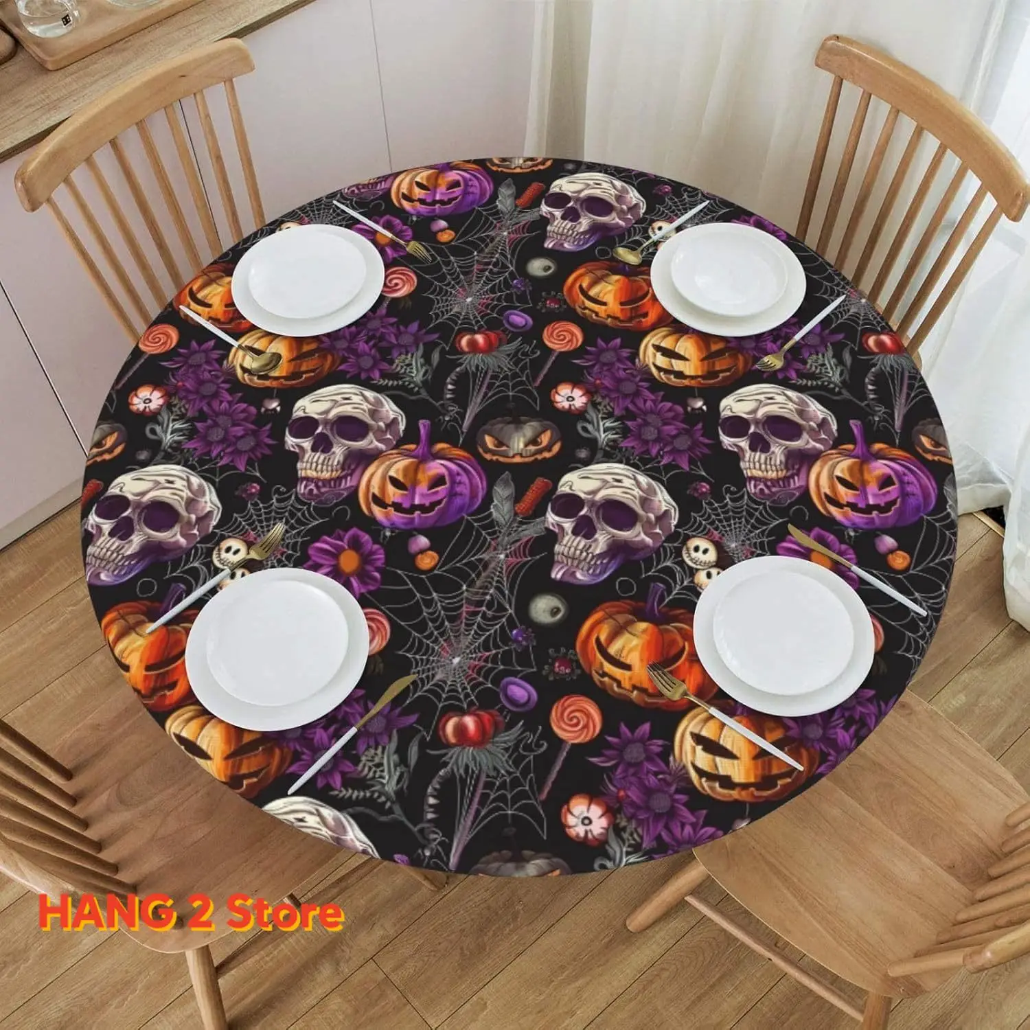 Halloween Pumpkins Skull Purple Flowers Fitted Round Tablecloth Waterproof Table Cloth with Elastic Edge Wipe Clean Table
Halloween Pumpkins Skull Purple Flowers Fitted Round Tablecloth Waterproof Table Cloth with Elastic Edge Wipe Clean Table