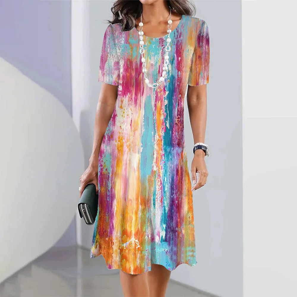 Summer New Dress Women's Fashionable Clothing Colorful Skirt Round Neck Short Sleeve Skirt Loose Evening Dress Women's Dress
Summer New Dress Women's Fashionable Clothing Colorful Skirt Round Neck Short Sleeve Skirt Loose Evening Dress Women's Dress