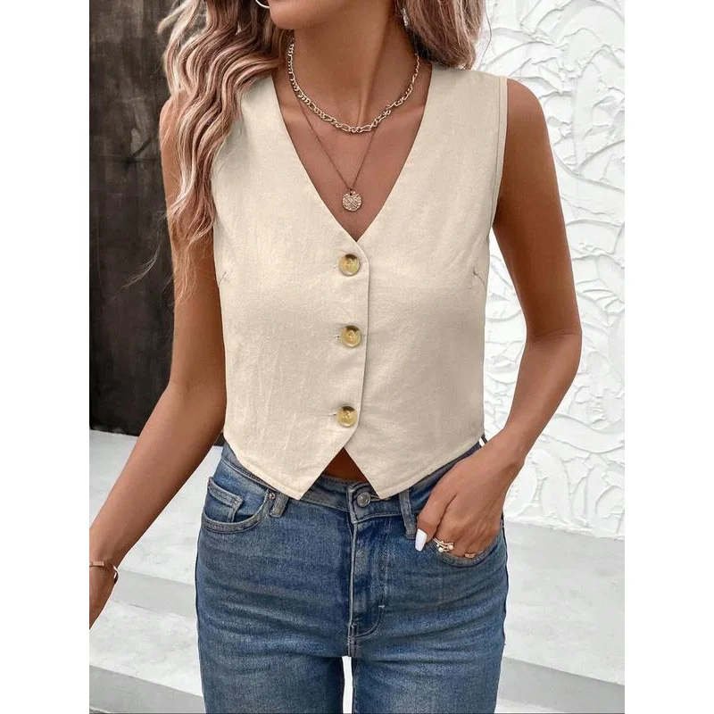 Women's V-neck Button Vest Set Crossbody Front Buttoned Vest Top Quality Fashionable Spring Summer Autumn Seasonal Wear
Women's V-neck Button Vest Set Crossbody Front Buttoned Vest Top Quality Fashionable Spring Summer Autumn Seasonal Wear