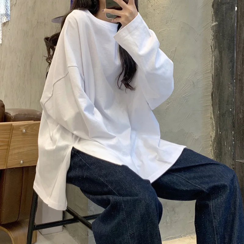 Autumn Split Solid Color Long Sleeve T-Shirt Fashion Base Shirt For Students Wearing Loose Top Outside
Autumn Split Solid Color Long Sleeve T-Shirt Fashion Base Shirt For Students Wearing Loose Top Outside