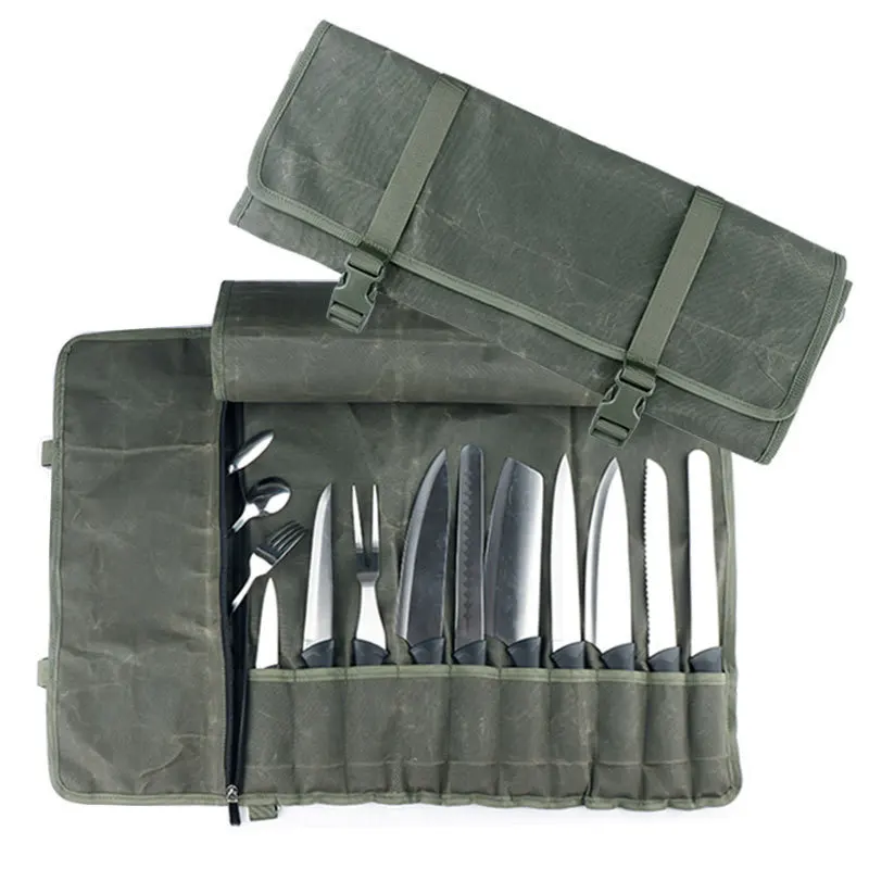 Oil wax canvas chef bag foldable portable large capacity scratch-resistant kitchenware storage knife tool bag
Oil wax canvas chef bag foldable portable large capacity scratch-resistant kitchenware storage knife tool bag
