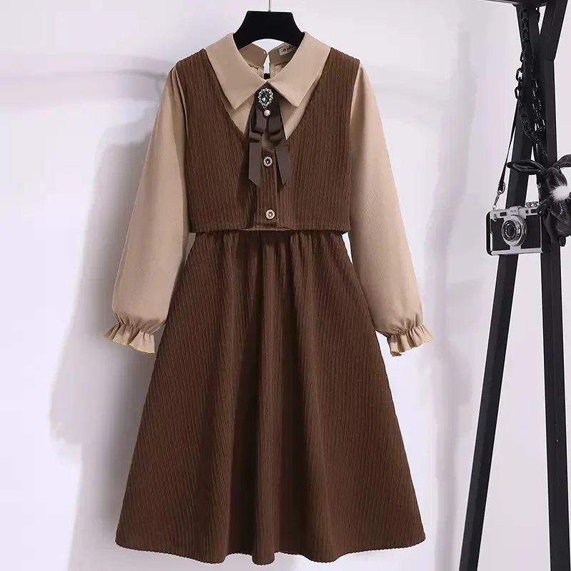 Girls' College Style Dress Autumn New Medium and Large Children's Turn-down Collar Fake Two-piece Shirt Dress Long Sleeve Retro
Girls' College Style Dress Autumn New Medium and Large Children's Turn-down Collar Fake Two-piece Shirt Dress Long Sleeve Retro