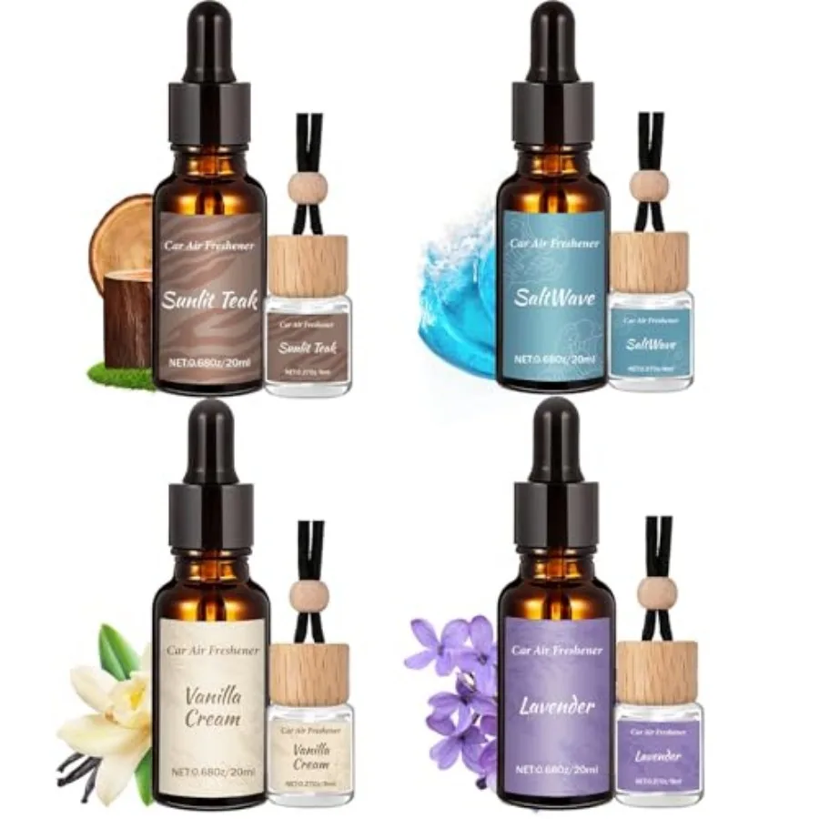 Car Air Freshener and Refill Set, 4-Scent Hanging Air Freshener Diffuser - Each 8ml +20ml Refills,Natural Essential Oil Diffuse
Car Air Freshener and Refill Set, 4-Scent Hanging Air Freshener Diffuser - Each 8ml +20ml Refills,Natural Essential Oil Diffuse