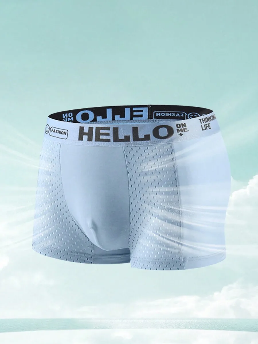 Mens Mesh Breathable Ice Silk Boxer Shorts With Hello Letter Print
Mens Mesh Breathable Ice Silk Boxer Shorts With Hello Letter Print