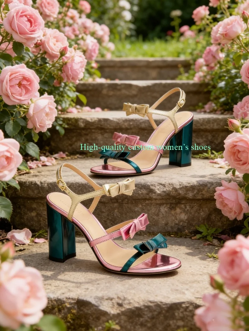 Pink And Blue Color-Blocked Version Bow Decoration Square-toe Ankle Buckle High Heels Banquet Sandals Luxury Women's Shoes
Pink And Blue Color-Blocked Version Bow Decoration Square-toe Ankle Buckle High Heels Banquet Sandals Luxury Women's Shoes