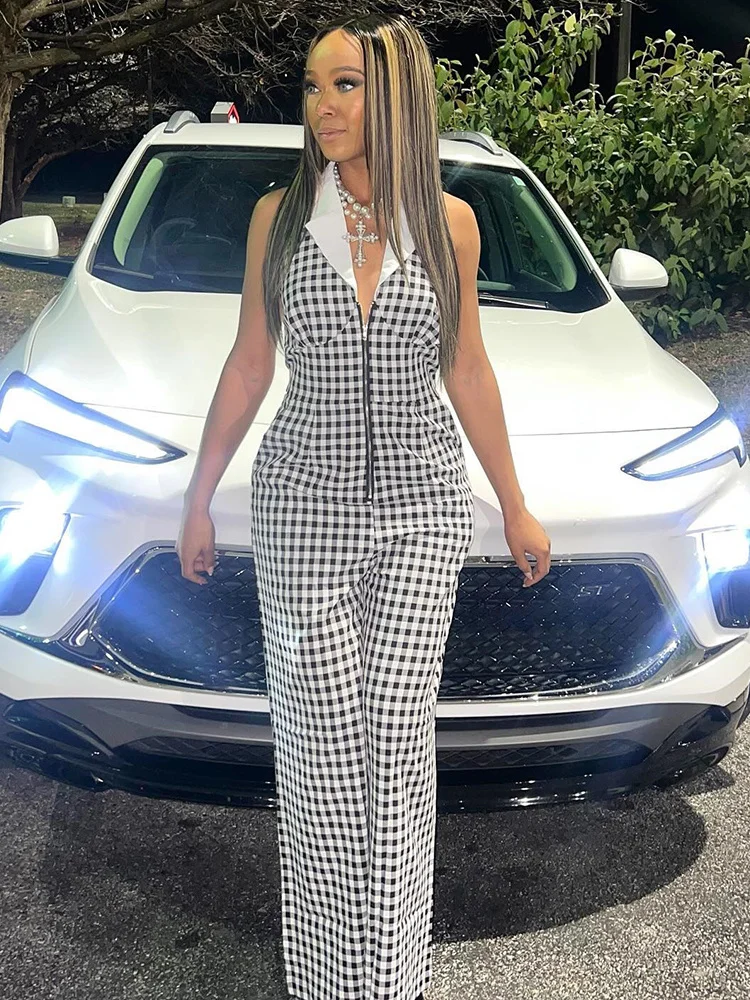kliou Plaid Print Classic Jumpsuits Women Fashion Contrast Color Lapel Halter Zip-up Straight Overalls Female Trend Streetwear
kliou Plaid Print Classic Jumpsuits Women Fashion Contrast Color Lapel Halter Zip-up Straight Overalls Female Trend Streetwear