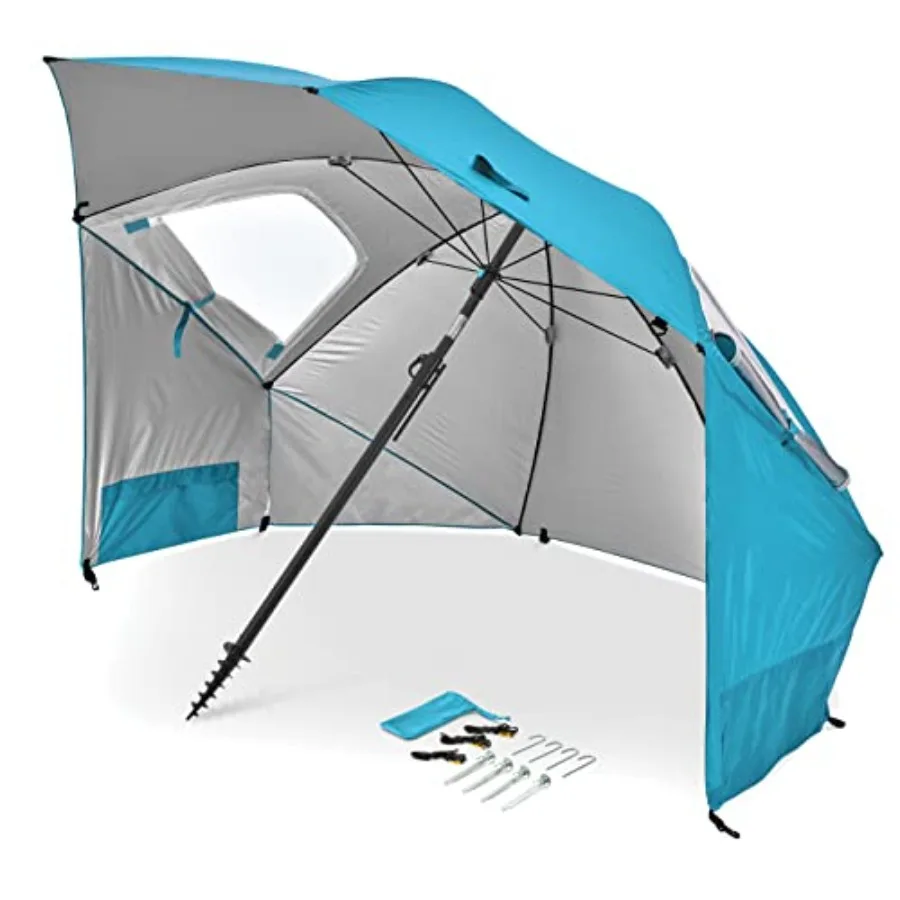 Premiere UPF 50+ umbrella shelter for beach and backyard use, heavy-duty steel frame with black canopy, patented side panels an
Premiere UPF 50+ umbrella shelter for beach and backyard use, heavy-duty steel frame with black canopy, patented side panels an