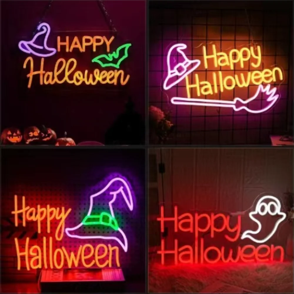 Happy Halloween Neon Sign Witch Hat Dimmable Broom Led Wall Decor Lights Halloween Decorations for Home Spooky Party Kids Room
Happy Halloween Neon Sign Witch Hat Dimmable Broom Led Wall Decor Lights Halloween Decorations for Home Spooky Party Kids Room