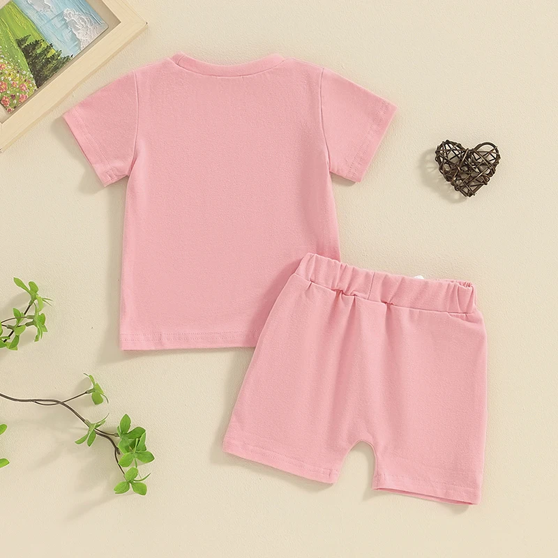 Toddler Girl 2 Piece Summer Outfits Round Neck Short Sleeve Letter Print Tops Elastic Waist Shorts Infant Baby Set
Toddler Girl 2 Piece Summer Outfits Round Neck Short Sleeve Letter Print Tops Elastic Waist Shorts Infant Baby Set
