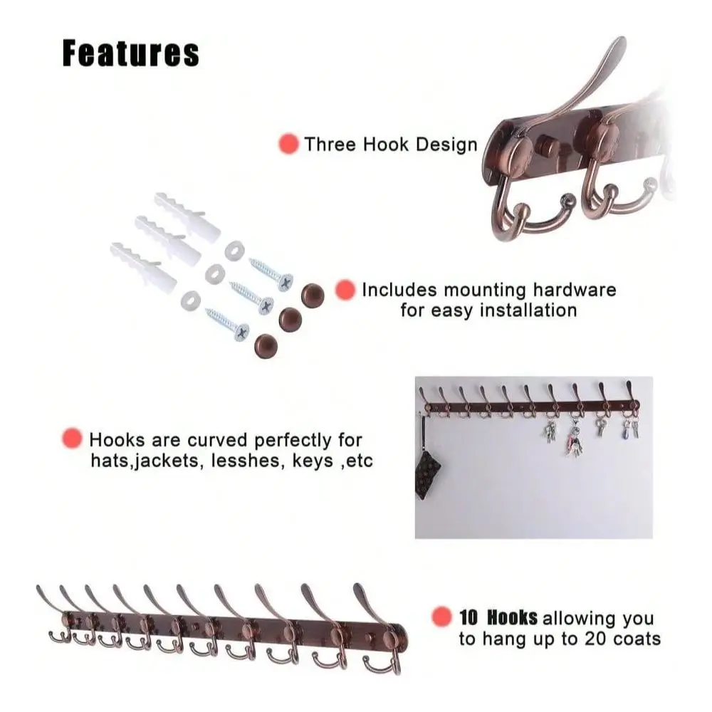 Coat Rack Wall Mount 38 Long 10TriHooks Heavy Duty Coat Hanger Rail Wall Hooks For Hanging Coats Hats Clothing Clothes Purse Mu
Coat Rack Wall Mount 38 Long 10TriHooks Heavy Duty Coat Hanger Rail Wall Hooks For Hanging Coats Hats Clothing Clothes Purse Mu