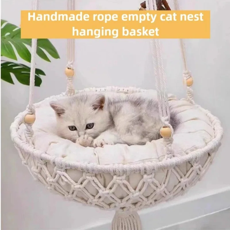 Hanging Cat Hammock Swing Large Hand Woven Cotton Rope Cats Hammock Basket Indoor Large Kitten Pend Nest Bed Pets Supplies
Hanging Cat Hammock Swing Large Hand Woven Cotton Rope Cats Hammock Basket Indoor Large Kitten Pend Nest Bed Pets Supplies