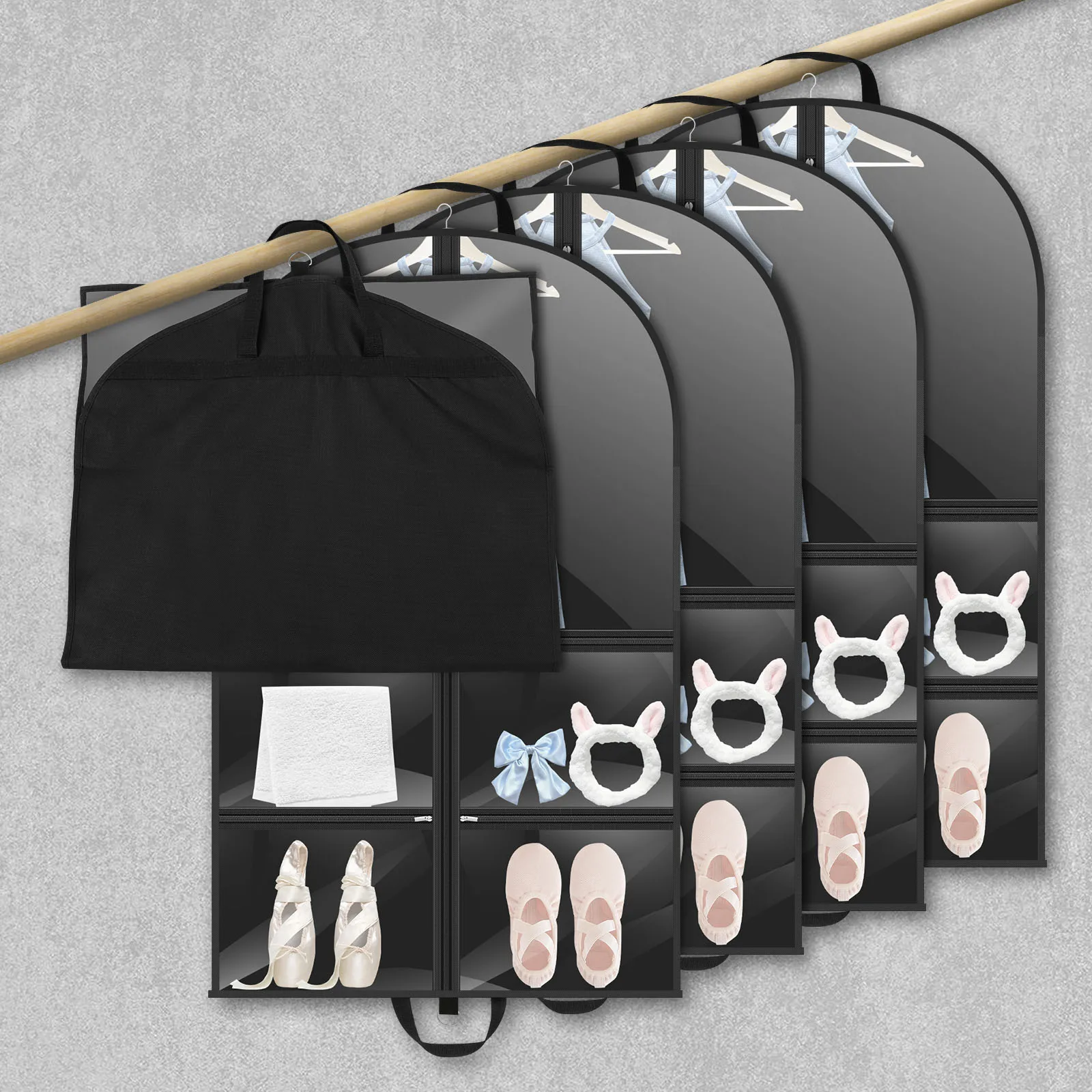5Pcs Kids Garment Dust Proof Bags Foldable Closure Dance Costume Bags with Multi Zippered Pockets for Dance Competitions Ballet
5Pcs Kids Garment Dust Proof Bags Foldable Closure Dance Costume Bags with Multi Zippered Pockets for Dance Competitions Ballet