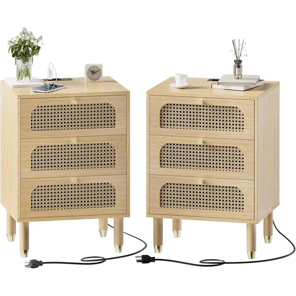 Set of 2 Rattan Nightstands with Charging Station, 19W x 27H, Bohemian Style Side Tables for Bedroom
Set of 2 Rattan Nightstands with Charging Station, 19W x 27H, Bohemian Style Side Tables for Bedroom