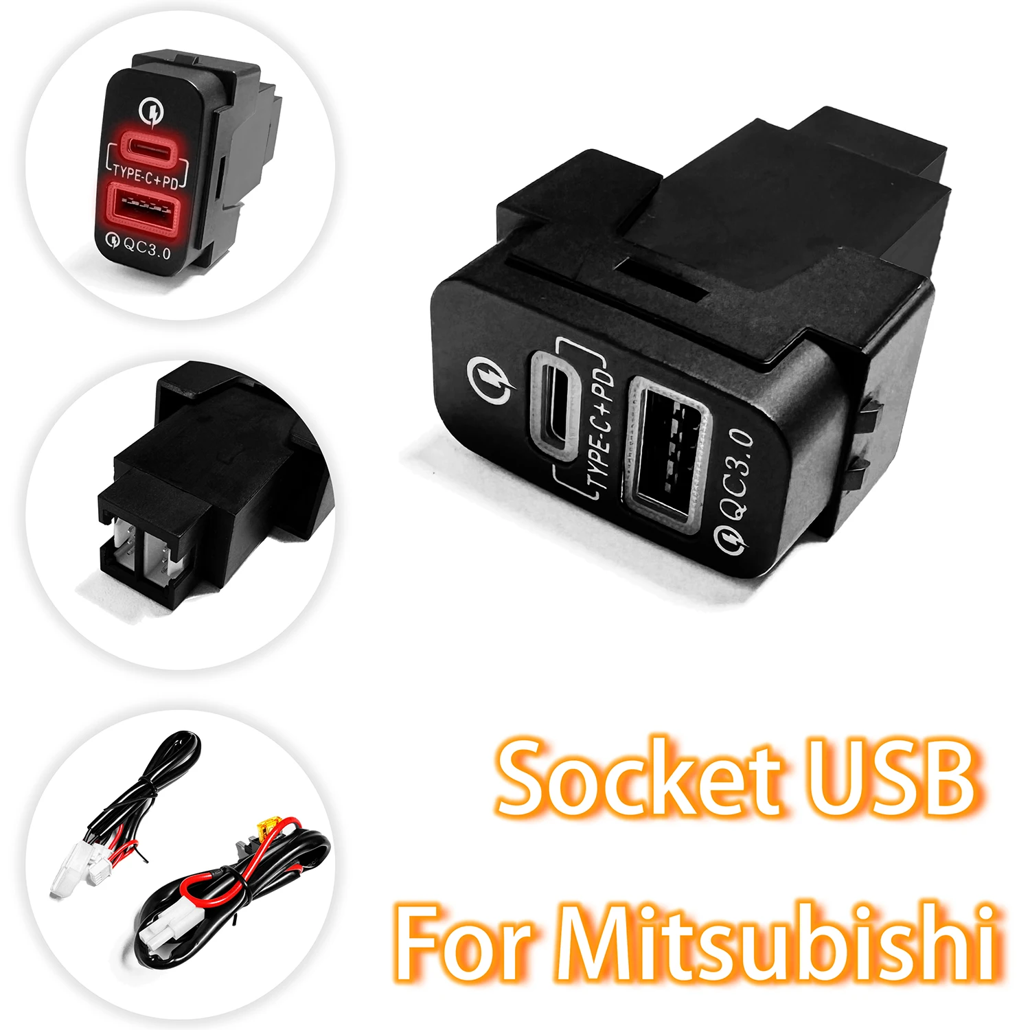 Red Led TYPE-C PD USB Interface Socket Quick Charge Car Charger Adapter For Mitsubishi Outlander LancerEX Pajero Sport ASX V73
Red Led TYPE-C PD USB Interface Socket Quick Charge Car Charger Adapter For Mitsubishi Outlander LancerEX Pajero Sport ASX V73