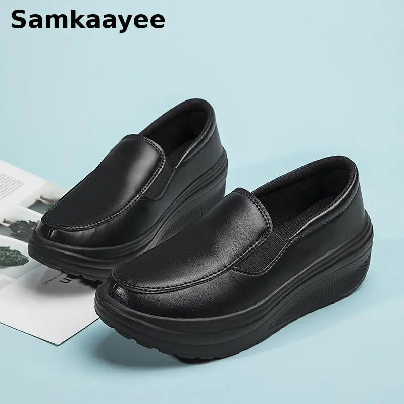 35-42 Women Wedge Shoes Casual Thick-soled Sneakers Spring Autumn Female Breathable Vulcanized Leather Slip-on Platform Zapatos
35-42 Women Wedge Shoes Casual Thick-soled Sneakers Spring Autumn Female Breathable Vulcanized Leather Slip-on Platform Zapatos