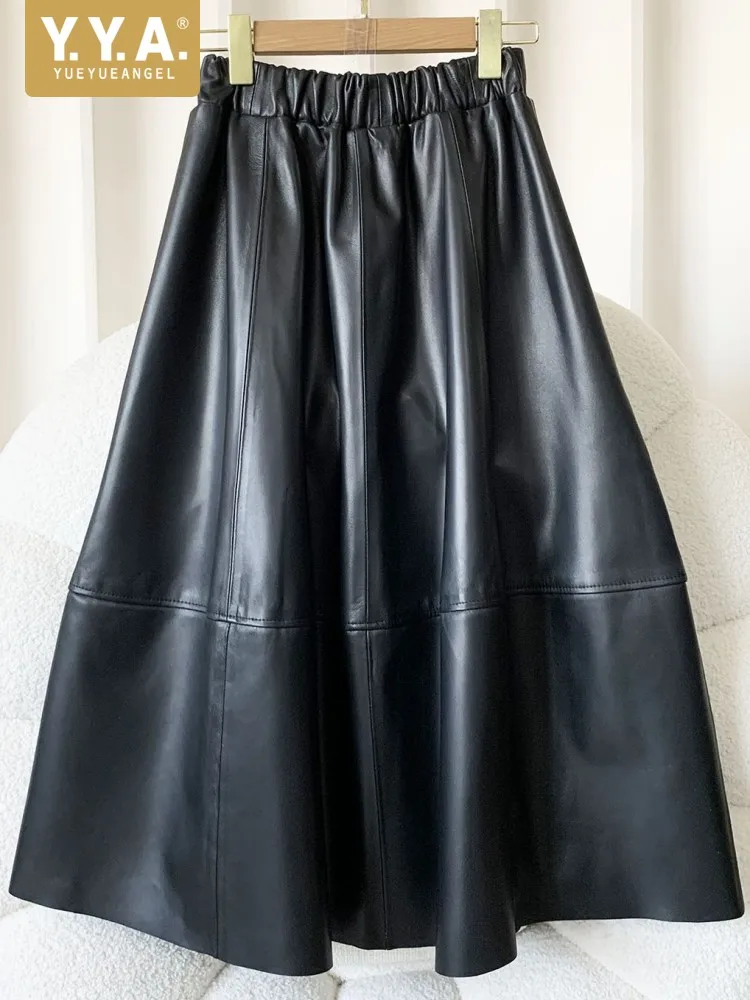 Office Ladies Pockets Genuine Leather Fashion Mid Length Skirt Solid Color Sheepskin Elasitc Waist Comfortable A-Line Skirts
Office Ladies Pockets Genuine Leather Fashion Mid Length Skirt Solid Color Sheepskin Elasitc Waist Comfortable A-Line Skirts