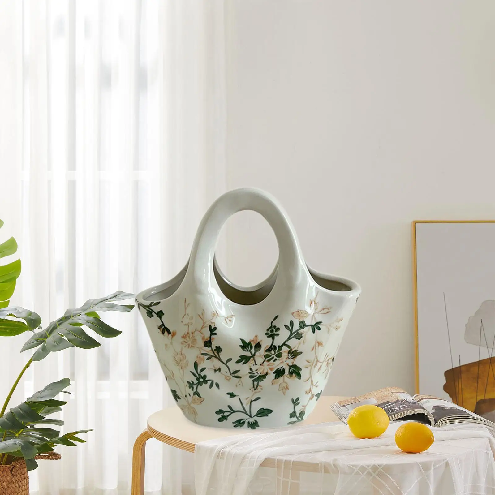 Ceramic Flower Vase Floral Pattern Elegant with Handles Unique Minimalist Purse Vase Bag Design for Office Home Wedding Shelf
Ceramic Flower Vase Floral Pattern Elegant with Handles Unique Minimalist Purse Vase Bag Design for Office Home Wedding Shelf