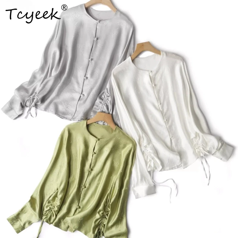 Tcyeek 100% Mulberry Silk Spring Summer Literary Long Sleeved Loose Round Neck Solid Color Women's Shirts Женская Одежда 여름옷
Tcyeek 100% Mulberry Silk Spring Summer Literary Long Sleeved Loose Round Neck Solid Color Women's Shirts Женская Одежда 여름옷