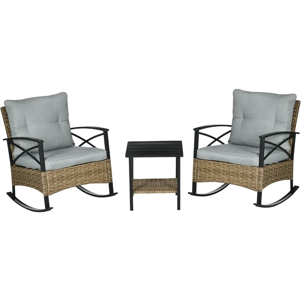 Outdoor Wicker 3-Piece Patio Rocking Chair Set with Cushioned Rockers and 2-Tier Coffee Table
Outdoor Wicker 3-Piece Patio Rocking Chair Set with Cushioned Rockers and 2-Tier Coffee Table