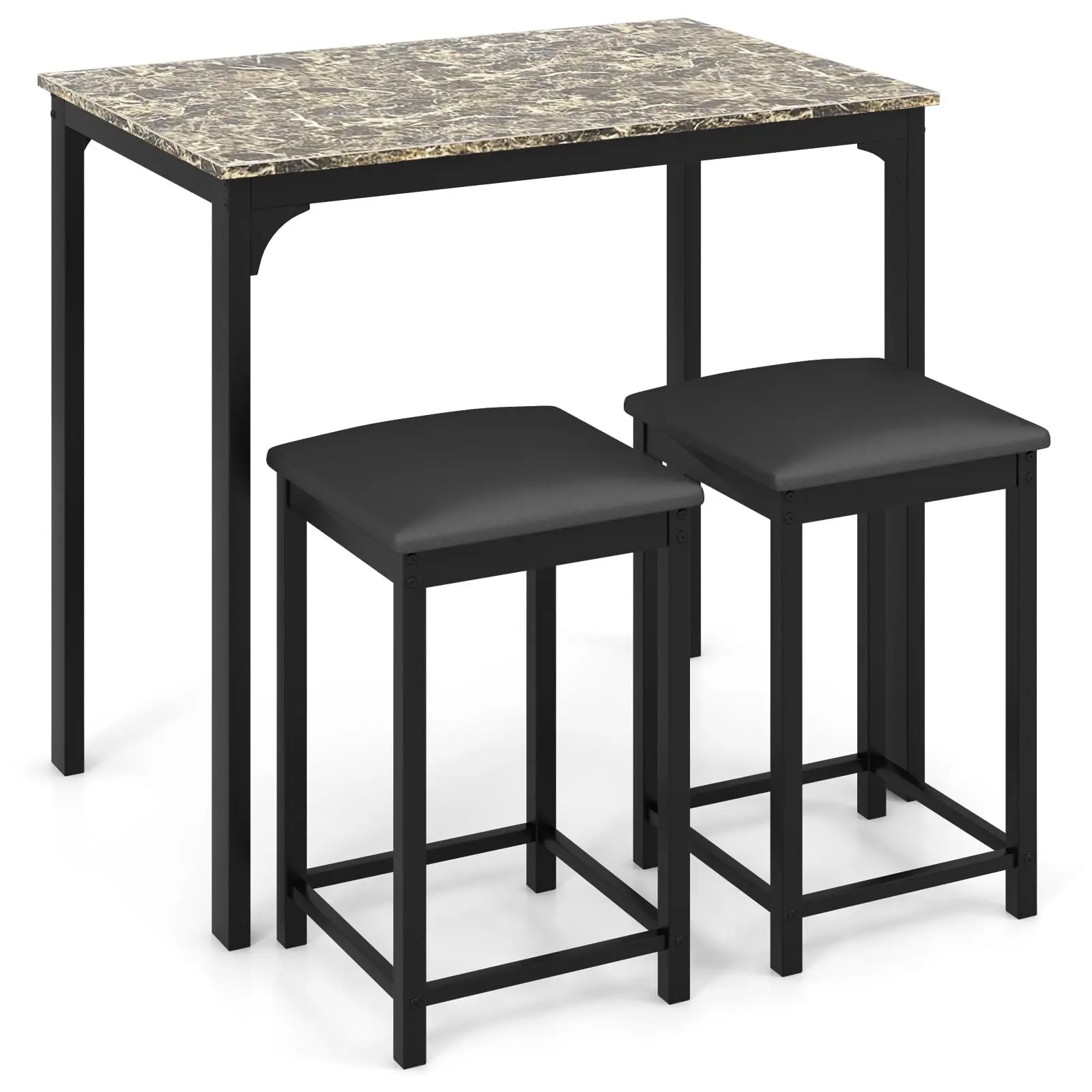 3-Piece Bar Table Set With Faux Marble Top, 2 Padded Stools, Metal Frame, Counter Height For Kitchen Breakfast Nook
3-Piece Bar Table Set With Faux Marble Top, 2 Padded Stools, Metal Frame, Counter Height For Kitchen Breakfast Nook