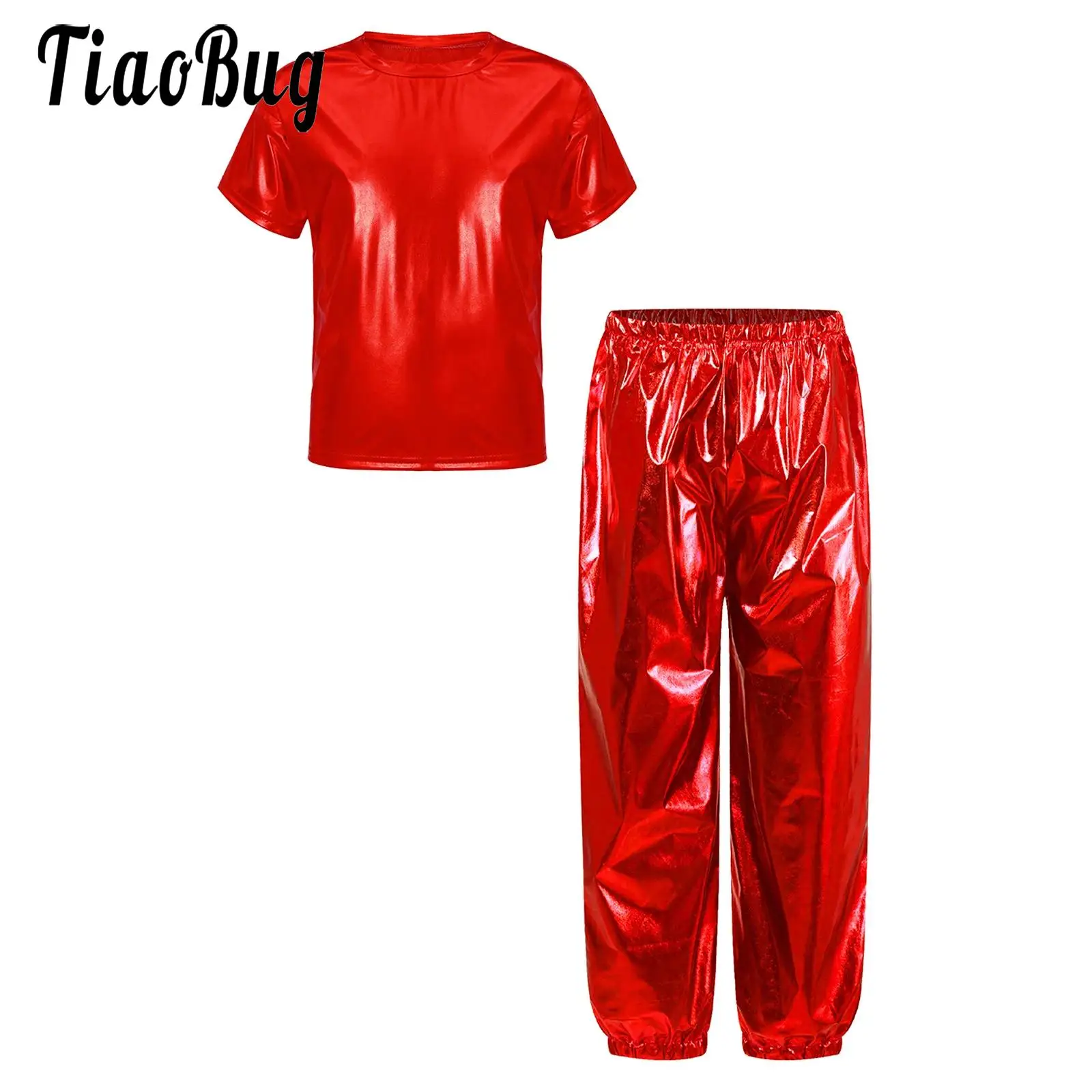 Boys Girls Modern Dance Outfit Choir Performance Costume Sports Set Short Sleeve Round Neck Metallic Shiny T-shirt with Pants
Boys Girls Modern Dance Outfit Choir Performance Costume Sports Set Short Sleeve Round Neck Metallic Shiny T-shirt with Pants