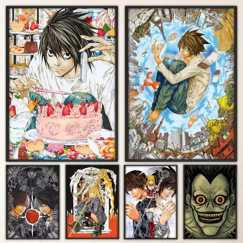 Póster de Death Note de Anime, pegatina de pared de póster elegante para sala de estar, Bar, pintura decorativa Vintage