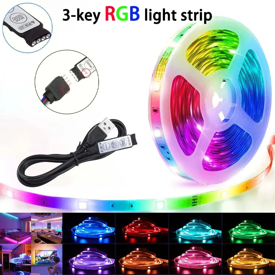 RGB LED light strip, USB 5V powered, 3-key controller, color changing and dimmable, suitable for party atmosphere, TV backlig
RGB LED light strip, USB 5V powered, 3-key controller, color changing and dimmable, suitable for party atmosphere, TV backlig