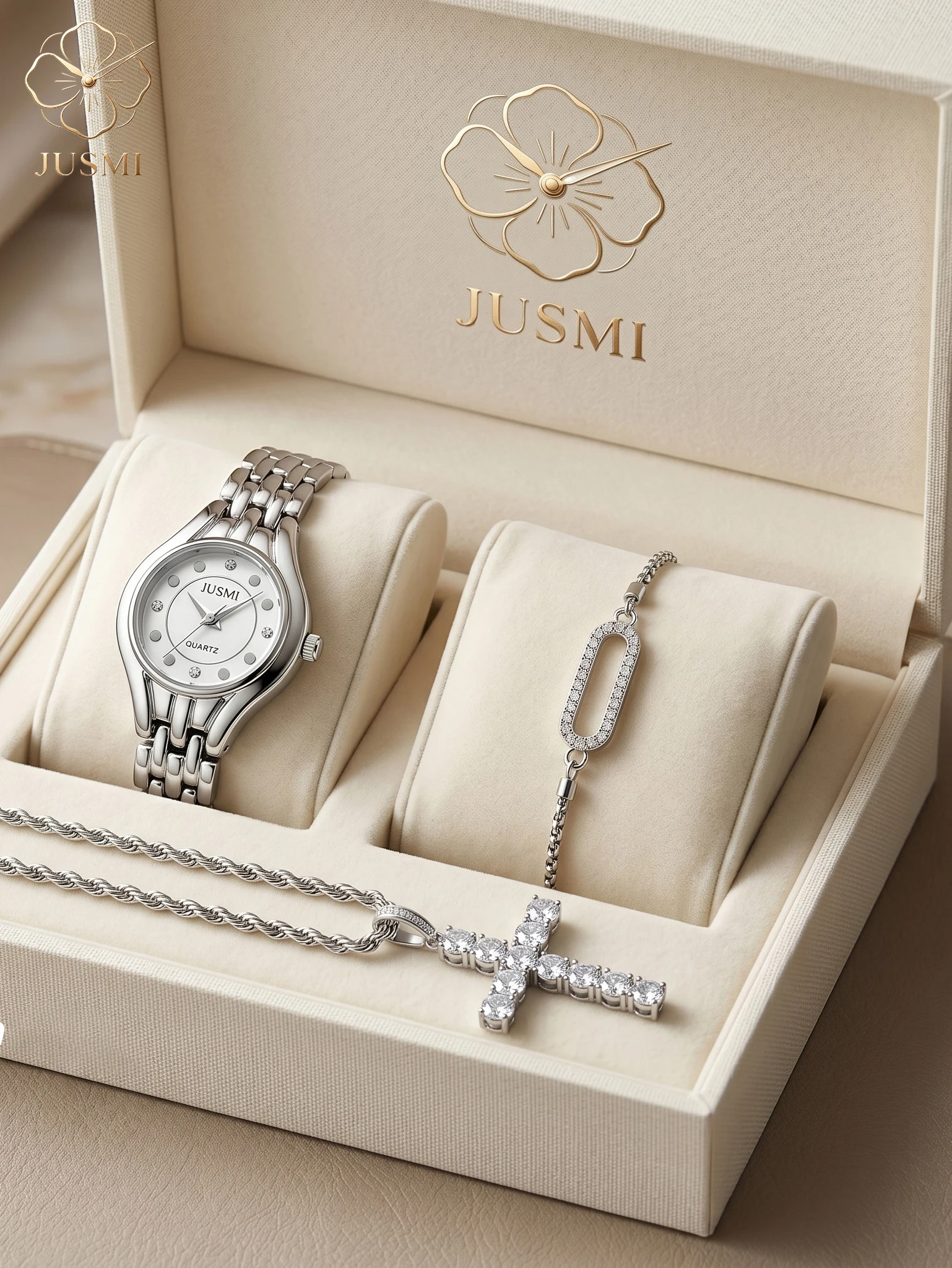 JUSMI 3Pcs/Set Silver Watch, Bracelet & Cross Necklace, No Box for Back To School Vacation Holiday Teen Girls Jewelry
JUSMI 3Pcs/Set Silver Watch, Bracelet & Cross Necklace, No Box for Back To School Vacation Holiday Teen Girls Jewelry
