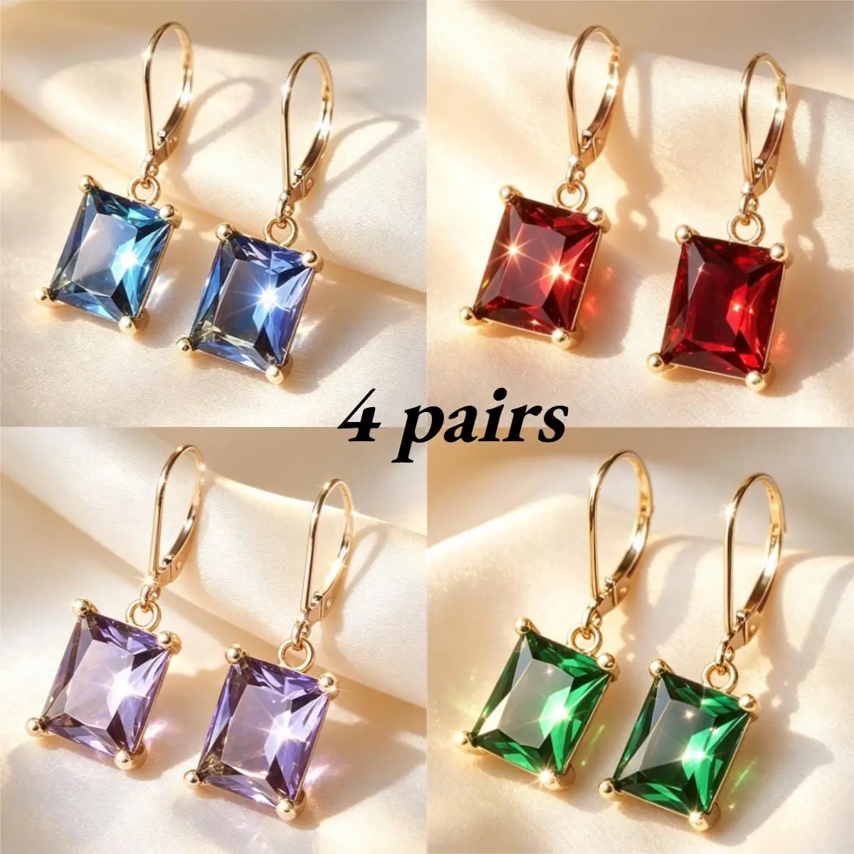 4Pairs Vintage Rectangle Multicolor Crystal Drop Earrings Set Gold Plated Leverback Dangle Earring Red Blue Purple Green Cubic Zirconia Women Vintage Wedding Party Jewelry Gift Women Daily Cocktail Statement Jewelry Birthday Valentine Wedding Gift
4Pairs Vintage Rectangle Multicolor Crystal Drop Earrings Set Gold Plated Leverback Dangle Earring Red Blue Purple Green Cubic Zirconia Women Vintage Wedding Party Jewelry Gift Women Daily Cocktail Statement Jewelry Birthday Valentine Wedding Gift