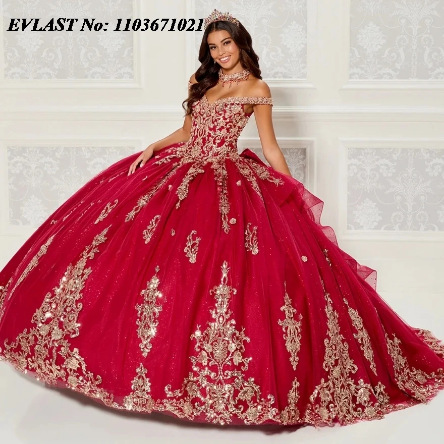 EVLAST Красное платье Quinceanera по индивидуальному заказу, бальное платье с золотой кружевной аппликацией, корсет с бантом и бисером, Sweet 16, Vestidos De 15 Anos SQ232
EVLAST Красное платье Quinceanera по индивидуальному заказу, бальное платье с золотой кружевной аппликацией, корсет с бантом и бисером, Sweet 16, Vestidos De 15 Anos SQ232