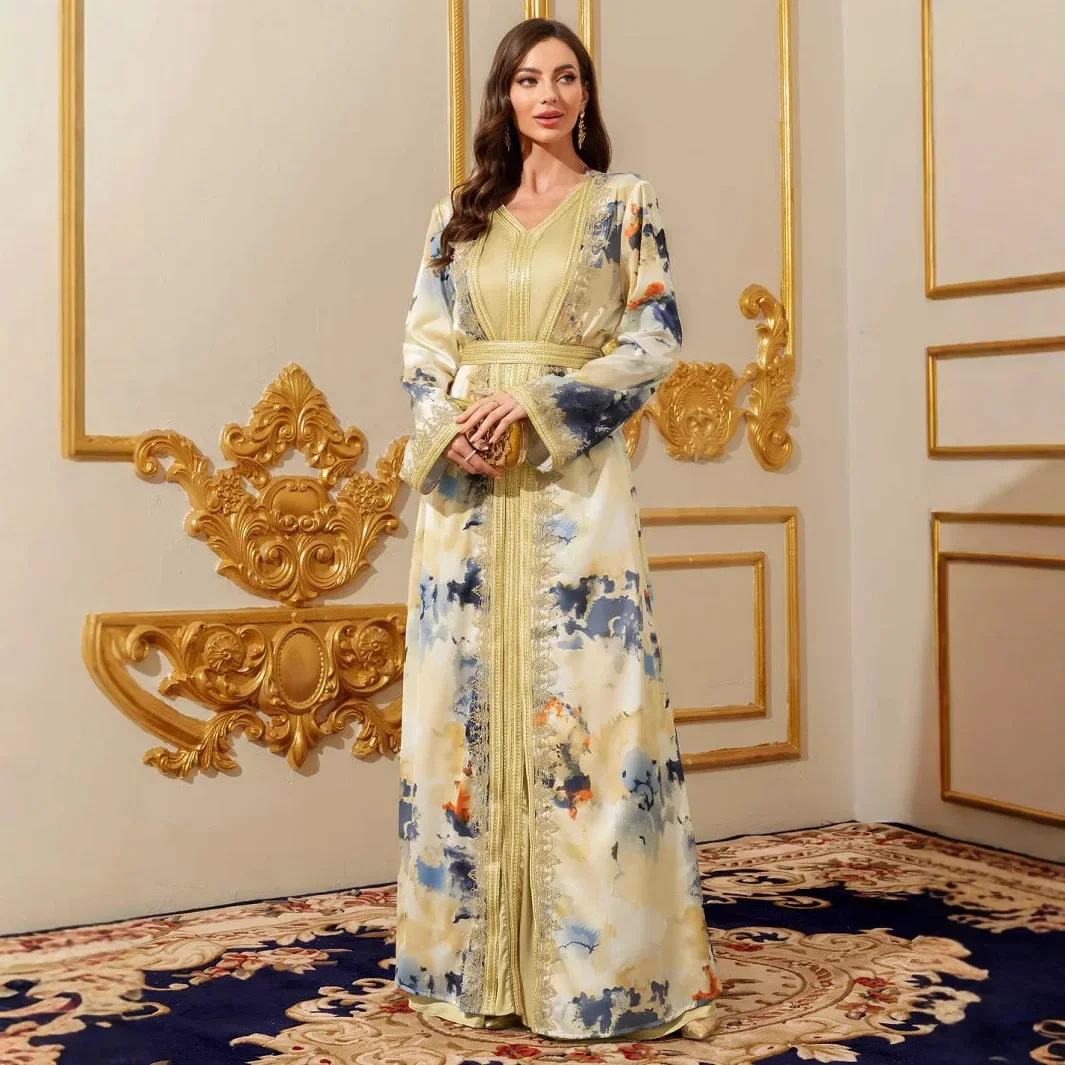 Muslim Sets Women Party Dresses 2 Piece Suit Sashes Print Long Robe Jalabiya Eid Morocco Dubai Abayas Kaftan Vestidos Ensemble
Muslim Sets Women Party Dresses 2 Piece Suit Sashes Print Long Robe Jalabiya Eid Morocco Dubai Abayas Kaftan Vestidos Ensemble