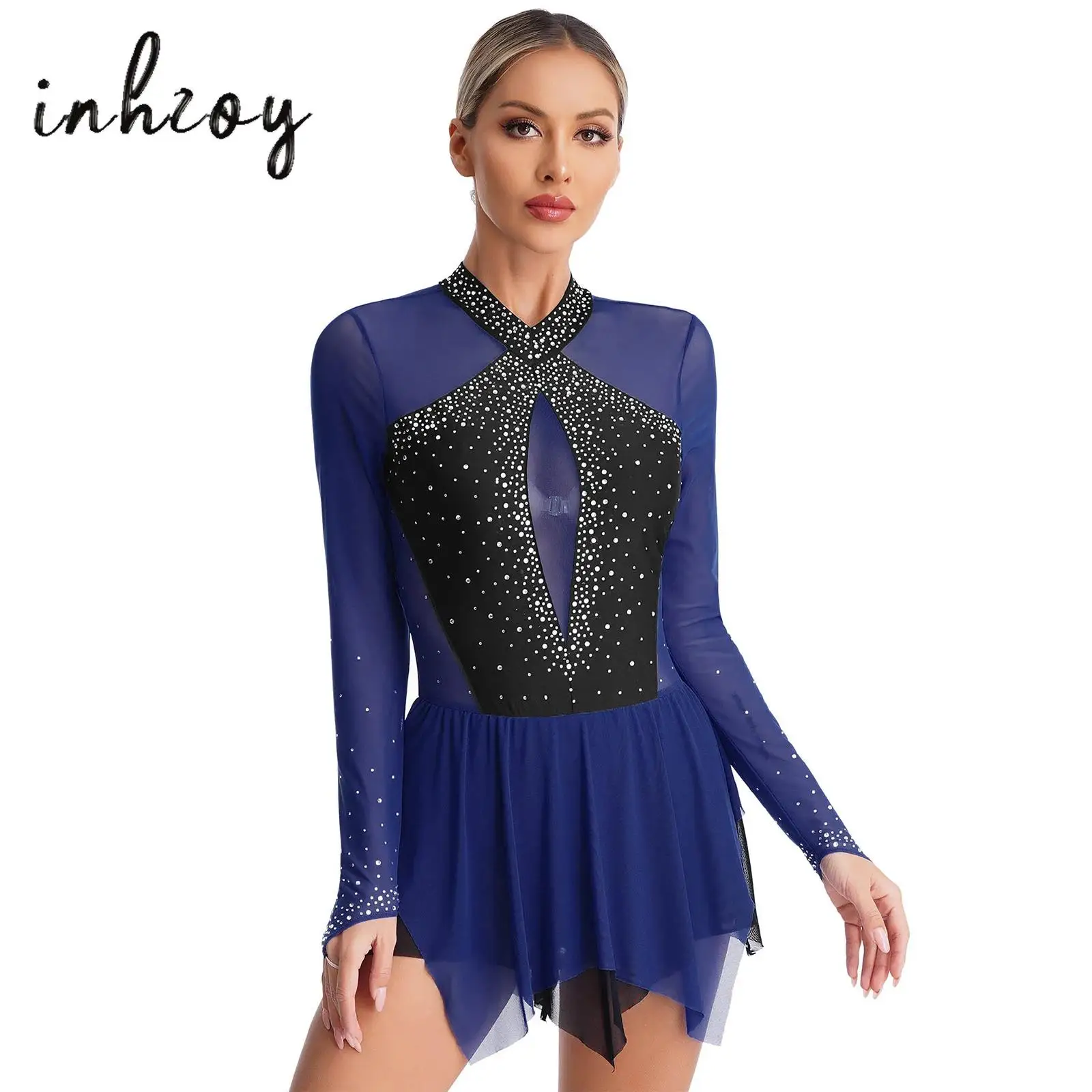 Women's Figure Ice Skating Dress Long Sleeve Shiny Rhinestones Contrast Color Irregular Dresses for Gymnastic Ballet Dance Dress
Women's Figure Ice Skating Dress Long Sleeve Shiny Rhinestones Contrast Color Irregular Dresses for Gymnastic Ballet Dance Dress