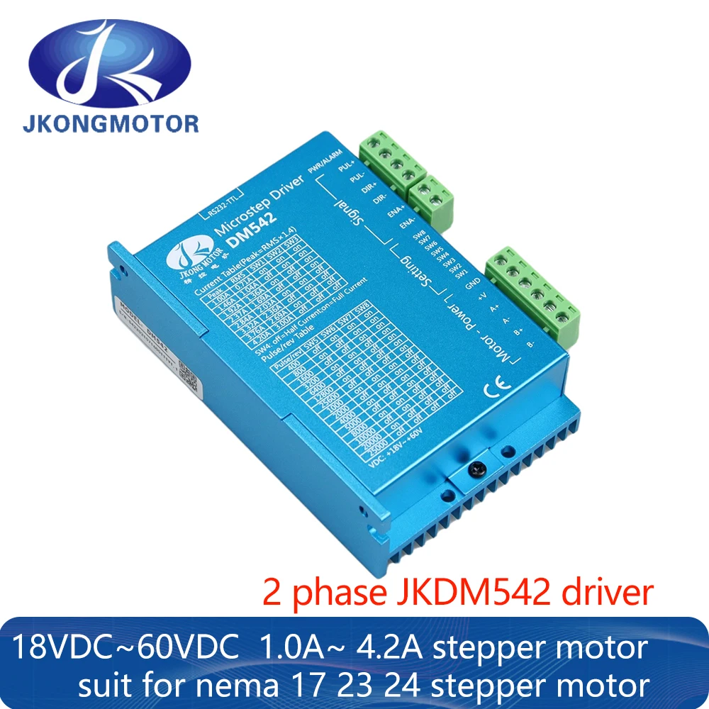 Jkongmotor DM542 Nema 23 24 Драйвер шагового двигателя для гибридного шагового двигателя 18 В-60 В 1,0 А-4,2 А
Jkongmotor DM542 Nema 23 24 Драйвер шагового двигателя для гибридного шагового двигателя 18 В-60 В 1,0 А-4,2 А