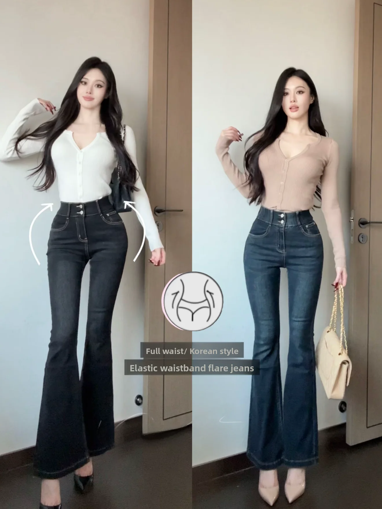 High Waist Bell Bottom Jeans Women's Slimming Denim Pants Double Buckle Waist Cinch Elastic Korean Style Ladies Jeans
High Waist Bell Bottom Jeans Women's Slimming Denim Pants Double Buckle Waist Cinch Elastic Korean Style Ladies Jeans