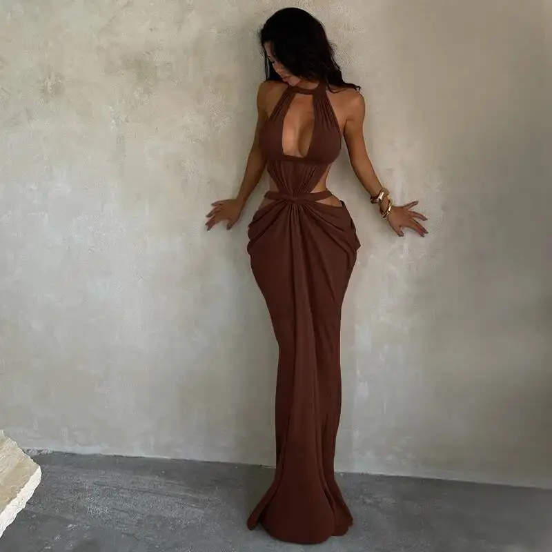 Solid Color Women's Pleated Sexy Bodycon Dresses Halter Neck, Waist-cinching, Sleeveless, Long Ball Gown Dress Party Long Robe
Solid Color Women's Pleated Sexy Bodycon Dresses Halter Neck, Waist-cinching, Sleeveless, Long Ball Gown Dress Party Long Robe