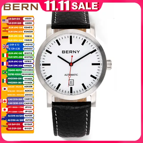 BERNY Watch for Men orologi meccanici automatici gabbiano Luxury Brand orologio maschile resistente all'acqua orologio da polso da uomo ferroviario svizzero
