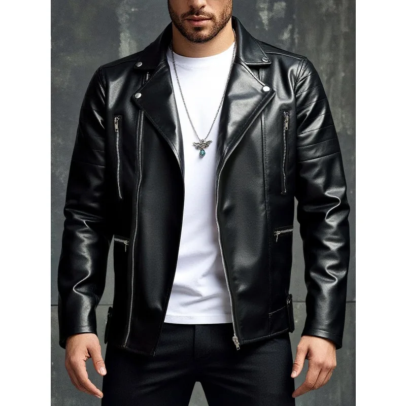 New Men's Leather Jacket Fashion Solid Color Handsome Lapel Motorcycle Leather Jacket Rock Punk Tops 2026
New Men's Leather Jacket Fashion Solid Color Handsome Lapel Motorcycle Leather Jacket Rock Punk Tops 2026