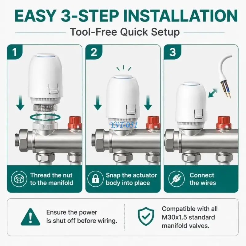 E15A Electric Thermals Actuators for Underfloor Heating Thermostatic Radiator Valves Normally Closed Thermals Actuators
E15A Electric Thermals Actuators for Underfloor Heating Thermostatic Radiator Valves Normally Closed Thermals Actuators