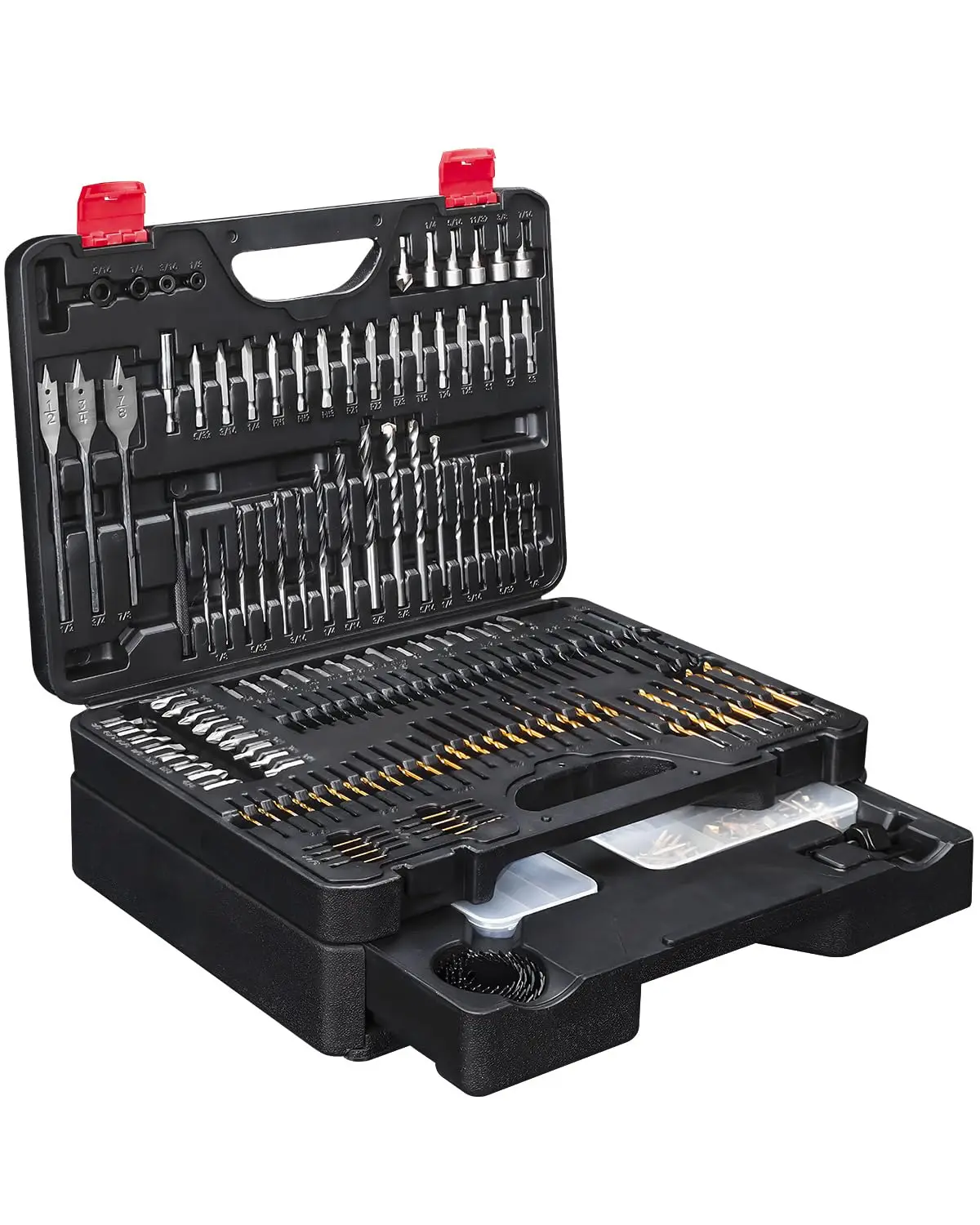 400 Pcs Drill Bit Set - Sliding Drawer Case, Titanium & Black Oxide Coated, for Metal/Wood/Masonry, DIY
400 Pcs Drill Bit Set - Sliding Drawer Case, Titanium & Black Oxide Coated, for Metal/Wood/Masonry, DIY