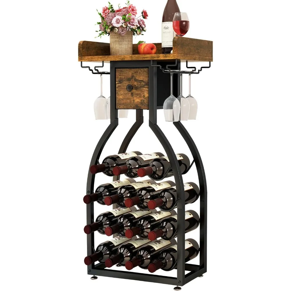 Freestanding 15-Bottle Wine Rack with Glass Holders and Storage for Mini Bar
Freestanding 15-Bottle Wine Rack with Glass Holders and Storage for Mini Bar