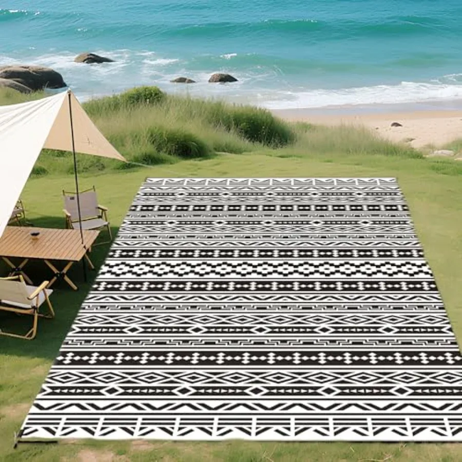 Outdoor Rug for Patio, 9' x 18' Waterproof Plastic Straw Mat, Reversible Black White Geometric Design for Backyard Porch Deck R
Outdoor Rug for Patio, 9' x 18' Waterproof Plastic Straw Mat, Reversible Black White Geometric Design for Backyard Porch Deck R
