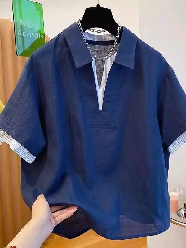 plus Size Women's Casual Style Loose Fit Short Sleeve Shirt Patchwork Design Breathable Skin-Friendly Summer Top
plus Size Women's Casual Style Loose Fit Short Sleeve Shirt Patchwork Design Breathable Skin-Friendly Summer Top