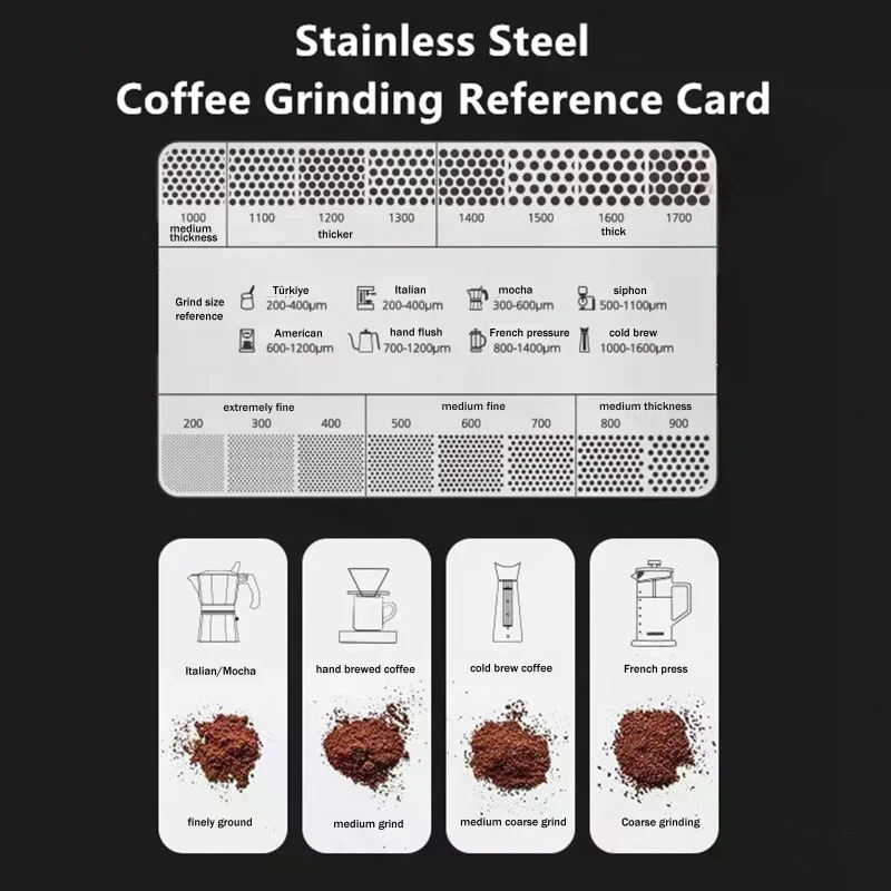 Grinder Grinding Powder Thickness Comparison Scale Coffee Accessories Coffee Powder Grinding Thickness Reference Comparison Card
Grinder Grinding Powder Thickness Comparison Scale Coffee Accessories Coffee Powder Grinding Thickness Reference Comparison Card