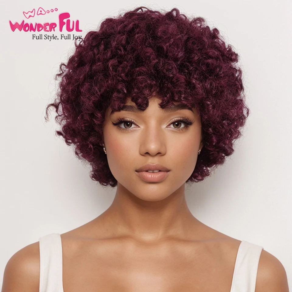 Red Short Brazilian Remy Curl Burgundy Hair Wig With Bangs 99J# Nature 100% Human Hair For Black Women Full Machine Made
Red Short Brazilian Remy Curl Burgundy Hair Wig With Bangs 99J# Nature 100% Human Hair For Black Women Full Machine Made
