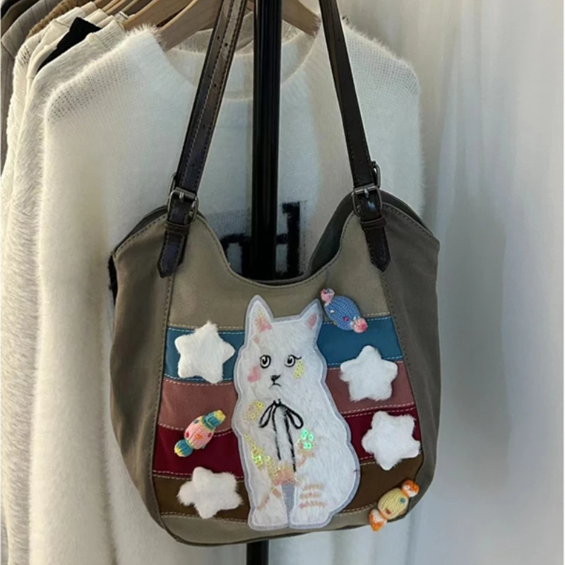 Vintage Stripe Y2k Hot Girls Shoulder Bag Sequin Cat Women's Commute Tote Bags Large Capacity Female Travel Purse Cute Handbags
Vintage Stripe Y2k Hot Girls Shoulder Bag Sequin Cat Women's Commute Tote Bags Large Capacity Female Travel Purse Cute Handbags
