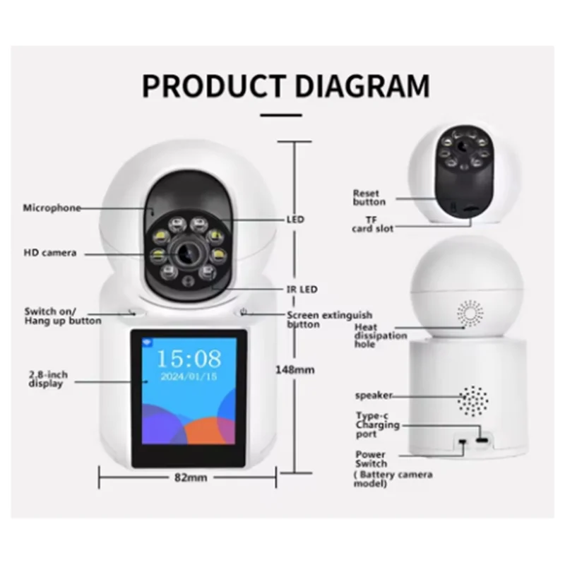 【NEW】Smart Home 2MP Video Intercom Camera With 2.8In Screen, Wifi IP Baby Monitor, Auto Tracking CCTV Cam US Plug
【NEW】Smart Home 2MP Video Intercom Camera With 2.8In Screen, Wifi IP Baby Monitor, Auto Tracking CCTV Cam US Plug