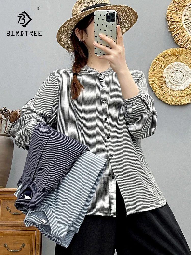 New 2025 Autumn Cotton Long Sleeve Shirt, Women Stand Striped Buttons, Mori Girl Fashion Versatile Casual Loose Blouse T58755CC
New 2025 Autumn Cotton Long Sleeve Shirt, Women Stand Striped Buttons, Mori Girl Fashion Versatile Casual Loose Blouse T58755CC