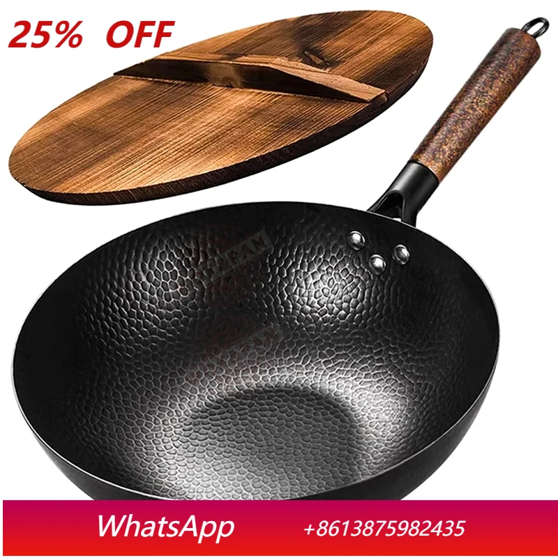 Carbon Steel Wok Pan 32cm Stir-Fry Pans with Wooden Lid Uncoated Flat Bottom Chinese Pan for Induction Electric Gas All Stoves
Carbon Steel Wok Pan 32cm Stir-Fry Pans with Wooden Lid Uncoated Flat Bottom Chinese Pan for Induction Electric Gas All Stoves