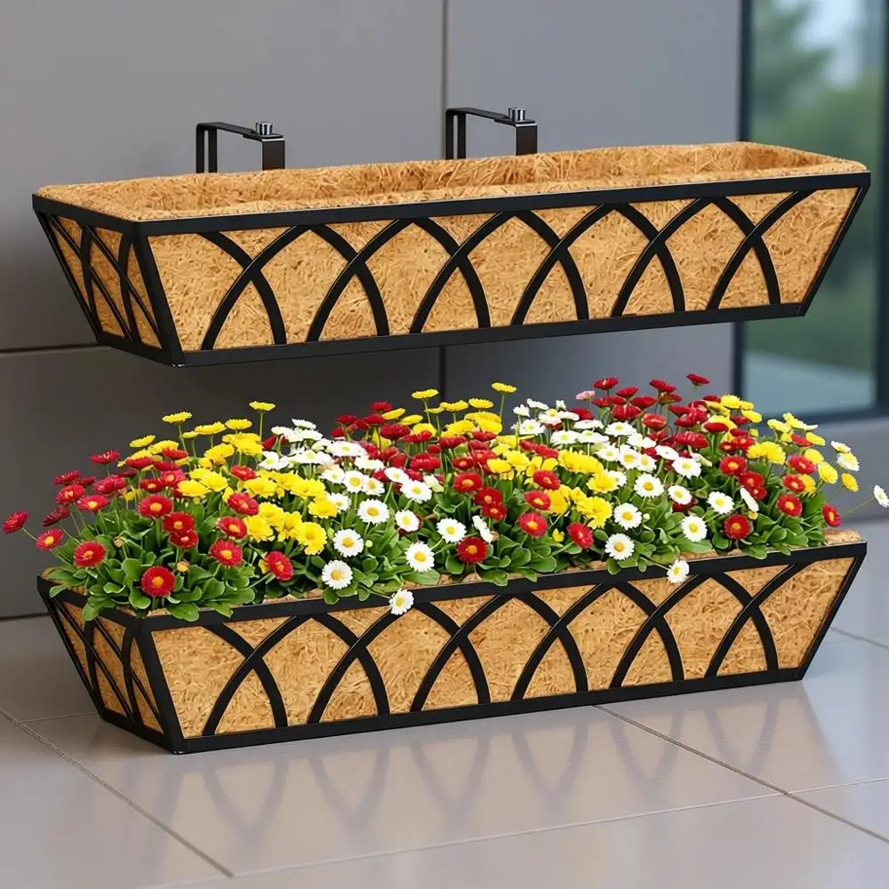2-Pack 24 Inch Adjustable Metal Hanging Railing Planters for Balcony, Deck, Porch, and Window
2-Pack 24 Inch Adjustable Metal Hanging Railing Planters for Balcony, Deck, Porch, and Window