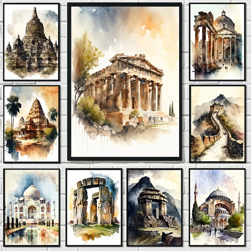 Temple of Poseidon Sounion Pyramids Vintage Watercolor Architecture Posters Canvas Painting Wall Art Pictures Office Home Dec
Temple of Poseidon Sounion Pyramids Vintage Watercolor Architecture Posters Canvas Painting Wall Art Pictures Office Home Dec